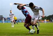 23 May 2025; Colm Whelan of Bohemians in action against Owen Lambe of Drogheda United during the SSE Airtricity Men's Premier Division match between Drogheda United and Bohemians at Sullivan & Lambe Park in Drogheda, Louth. Photo by Shauna Clinton/Sportsfile