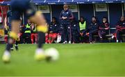 23 May 2025; Shelbourne manager Damien Duff makes some notes during the SSE Airtricity Men's Premier Division match between Shelbourne and Sligo Rovers at Tolka Park in Dublin. Photo by Piaras Ó Mídheach/Sportsfile