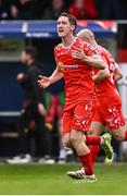 23 May 2025; John Martin of Shelbourne celebrates scoring his side's first goal during the SSE Airtricity Men's Premier Division match between Shelbourne and Sligo Rovers at Tolka Park in Dublin. Photo by Piaras Ó Mídheach/Sportsfile