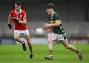 23 May 2025; Tadhg Ó Slatara of Kerry in action against Samuel Kelleher Leavy of Cork during the Electric Ireland Munster GAA Football Minor Championship final match between Kerry and Cork at Austin Stack Park in Tralee, Kerry. Photo by Brendan Moran/Sportsfile