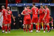 23 May 2025; John Martin of Shelbourne celebrates with team-mate John O'Sullivan, 16, after scoring his side's second goal during the SSE Airtricity Men's Premier Division match between Shelbourne and Sligo Rovers at Tolka Park in Dublin. Photo by Piaras Ó Mídheach/Sportsfile