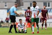 23 May 2025; Cathal O'Sullivan of Cork City sits injured during the SSE Airtricity Men's Premier Division match between Galway United and Cork City at Eamonn Deacy Park in Galway. Photo by Thomas Flinkow/Sportsfile