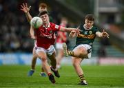 23 May 2025; Ben Kelliher of Kerry in action against Ben Coffey of Cork during the Electric Ireland Munster GAA Football Minor Championship final match between Kerry and Cork at Austin Stack Park in Tralee, Kerry. Photo by Brendan Moran/Sportsfile