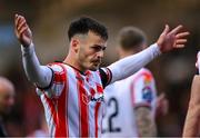23 May 2025; Danny Mullen of Derry City celebrates after scoring his side's first goal during the SSE Airtricity Men's Premier Division match between Derry City and Shamrock Rovers at The Ryan McBride Brandywell Stadium in Derry. Photo by Stephen McCarthy/Sportsfile
