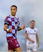 23 May 2025; Douglas James-Taylor of Drogheda United after scoring his side's first goal during the SSE Airtricity Men's Premier Division match between Drogheda United and Bohemians at Sullivan & Lambe Park in Drogheda, Louth. Photo by Shauna Clinton/Sportsfile