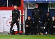 23 May 2025; Sligo Rovers manager John Russell, left, during the SSE Airtricity Men's Premier Division match between Shelbourne and Sligo Rovers at Tolka Park in Dublin. Photo by Piaras Ó Mídheach/Sportsfile