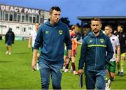 23 May 2025; Cork City manager Ger Nash, left, with assistant manager Liam Kearney after their side's defeat in the SSE Airtricity Men's Premier Division match between Galway United and Cork City at Eamonn Deacy Park in Galway. Photo by Thomas Flinkow/Sportsfile