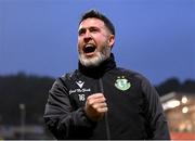 23 May 2025; Shamrock Rovers manager Stephen Bradley celebrates after the SSE Airtricity Men's Premier Division match between Derry City and Shamrock Rovers at The Ryan McBride Brandywell Stadium in Derry. Photo by Stephen McCarthy/Sportsfile
