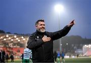 23 May 2025; Shamrock Rovers manager Stephen Bradley celebrates after the SSE Airtricity Men's Premier Division match between Derry City and Shamrock Rovers at The Ryan McBride Brandywell Stadium in Derry. Photo by Stephen McCarthy/Sportsfile