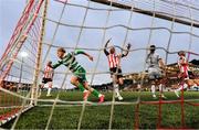 23 May 2025; Michael Noonan of Shamrock Rovers after scoring his side's first goal during the SSE Airtricity Men's Premier Division match between Derry City and Shamrock Rovers at The Ryan McBride Brandywell Stadium in Derry. Photo by Stephen McCarthy/Sportsfile