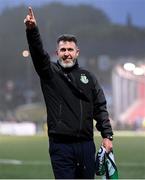 23 May 2025; Shamrock Rovers manager Stephen Bradley celebrates after the SSE Airtricity Men's Premier Division match between Derry City and Shamrock Rovers at The Ryan McBride Brandywell Stadium in Derry. Photo by Stephen McCarthy/Sportsfile