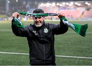23 May 2025; Shamrock Rovers manager Stephen Bradley celebrates after the SSE Airtricity Men's Premier Division match between Derry City and Shamrock Rovers at The Ryan McBride Brandywell Stadium in Derry. Photo by Stephen McCarthy/Sportsfile