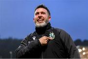 23 May 2025; Shamrock Rovers manager Stephen Bradley celebrates after the SSE Airtricity Men's Premier Division match between Derry City and Shamrock Rovers at The Ryan McBride Brandywell Stadium in Derry. Photo by Stephen McCarthy/Sportsfile