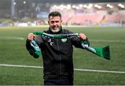 23 May 2025; Shamrock Rovers manager Stephen Bradley celebrates after the SSE Airtricity Men's Premier Division match between Derry City and Shamrock Rovers at The Ryan McBride Brandywell Stadium in Derry. Photo by Stephen McCarthy/Sportsfile