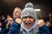 23 May 2025; Drogheda United supporters celebrate their victory in the SSE Airtricity Men's Premier Division match between Drogheda United and Bohemians at Sullivan & Lambe Park in Drogheda, Louth. Photo by Shauna Clinton/Sportsfile
