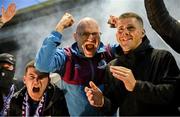 23 May 2025; Drogheda United supporters celebrate their victory in the SSE Airtricity Men's Premier Division match between Drogheda United and Bohemians at Sullivan & Lambe Park in Drogheda, Louth. Photo by Shauna Clinton/Sportsfile