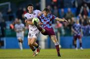 23 May 2025; Andrew Quinn of Drogheda United in action against James Clarke of Bohemians during the SSE Airtricity Men's Premier Division match between Drogheda United and Bohemians at Sullivan & Lambe Park in Drogheda, Louth. Photo by Shauna Clinton/Sportsfile
