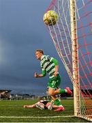 23 May 2025; Michael Noonan of Shamrock Rovers runs to celebrate with team-mate Aaron McEneff, not pictured, on scoring their second goal during the SSE Airtricity Men's Premier Division match between Derry City and Shamrock Rovers at The Ryan McBride Brandywell Stadium in Derry. Photo by Stephen McCarthy/Sportsfile