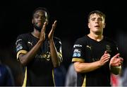 23 May 2025; Waterford players James Olayinka, left, and Tommy Lonergan after the SSE Airtricity Men's Premier Division match between St Patrick's Athletic and Waterford at Richmond Park in Dublin. Photo by Seb Daly/Sportsfile