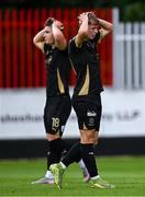 23 May 2025; Waterford players Conan Noonan, right, and Tommy Lonergan during the SSE Airtricity Men's Premier Division match between St Patrick's Athletic and Waterford at Richmond Park in Dublin. Photo by Seb Daly/Sportsfile