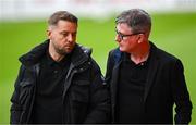 23 May 2025; St Patrick's Athletic director of football Ger O'Brien, left, and manager Stephen Kenny before the SSE Airtricity Men's Premier Division match between St Patrick's Athletic and Waterford at Richmond Park in Dublin. Photo by Seb Daly/Sportsfile