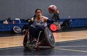 24 May 2025; Ciara Staunton of Laois Lions during the Irish Wheelchair Rugby League final match between Ulster Barbarians and Laois Lions at the IWA Sports Centre in Clontarf, Dublin. The Irish Wheelchair Rugby League came to its conclusion at IWA-Sport, Clontarf, where Cork’s Rebel Wheelers Multi-Sport Club, Leinster Wheelchair Rugby Club and Ulster Barbarians faced off to decide who’d be crowned league champions. The league went right down to the wire with all three sides still mathematically able to clinch the title. Photo by Tyler Miller/Sportsfile