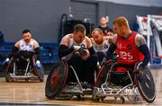24 May 2025; Seamus Ó Fátharta of Laois Lions in action against Andy Allen of Ulster Barbarians during the Irish Wheelchair Rugby League final match between Ulster Barbarians and Laois Lions at the IWA Sports Centre in Clontarf, Dublin. The Irish Wheelchair Rugby League came to its conclusion at IWA-Sport, Clontarf, where Cork’s Rebel Wheelers Multi-Sport Club, Leinster Wheelchair Rugby Club and Ulster Barbarians faced off to decide who’d be crowned league champions. The league went right down to the wire with all three sides still mathematically able to clinch the title. Photo by Tyler Miller/Sportsfile