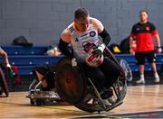 24 May 2025; Seamus Ó Fátharta of Laois Lions during the Irish Wheelchair Rugby League final match between Ulster Barbarians and Laois Lions at the IWA Sports Centre in Clontarf, Dublin. The Irish Wheelchair Rugby League came to its conclusion at IWA-Sport, Clontarf, where Cork’s Rebel Wheelers Multi-Sport Club, Leinster Wheelchair Rugby Club and Ulster Barbarians faced off to decide who’d be crowned league champions. The league went right down to the wire with all three sides still mathematically able to clinch the title. Photo by Tyler Miller/Sportsfile