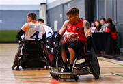 24 May 2025; Chris Meneilly of Ulster Barbarians during the Irish Wheelchair Rugby League final match between Ulster Barbarians and Laois Lions at the IWA Sports Centre in Clontarf, Dublin. The Irish Wheelchair Rugby League came to its conclusion at IWA-Sport, Clontarf, where Cork’s Rebel Wheelers Multi-Sport Club, Leinster Wheelchair Rugby Club and Ulster Barbarians faced off to decide who’d be crowned league champions. The league went right down to the wire with all three sides still mathematically able to clinch the title. Photo by Tyler Miller/Sportsfile
