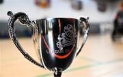 24 May 2025; A general view of the trophy during the Irish Wheelchair Rugby League final match between Ulster Barbarians and Rebel Wheelers MSC at the IWA Sports Centre in Clontarf, Dublin. The Irish Wheelchair Rugby League came to its conclusion at IWA-Sport, Clontarf, where Cork’s Rebel Wheelers Multi-Sport Club, Leinster Wheelchair Rugby Club and Ulster Barbarians faced off to decide who’d be crowned league champions. The league went right down to the wire with all three sides still mathematically able to clinch the title. Photo by Tyler Miller/Sportsfile