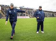 24 May 2025; Meath manager Robbie Brennan, right, and Meath assistant manager Conor Gillespie before the GAA Football All-Ireland Senior Championship Round 1 match between Meath and Cork at Páirc Tailteann in Navan, Meath. Photo by Thomas Flinkow/Sportsfile