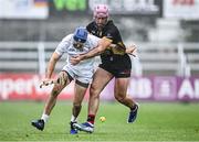24 May 2025; Jack Travers of Kildare in action against Ruairí McCrickard of Down during the Joe McDonagh Cup match between Kildare and Down at Cedral St Conleth's in Newbridge, Kildare. Photo by Piaras Ó Mídheach/Sportsfile