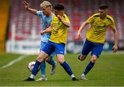 24 May 2025; Robbie Kane of North End United is tackled by Brian Aherne of Fairview Rangers during the FAI Junior Cup final match between Fairview Rangers and North End United at Turner's Cross in Cork. Photo by Tom Beary/Sportsfile