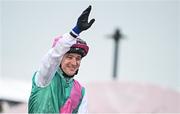 24 May 2025; Jockey Colin Keane celebrates after riding Field Of Gold to victory in the Tattersalls Irish 2,000 Guineas during day two of the Tattersalls Irish Guineas Festival at The Curragh Racecourse in Kildare. Photo by Seb Daly/Sportsfile