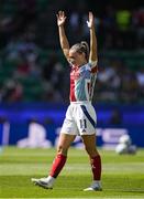 24 May 2025; Katie McCabe of Arsenal warms up before the UEFA Women's Champions League final match between Arsenal and Barcelona at Estádio José Alvalade in Lisbon, Portugal. Photo by Pedro Loureiro/Sportsfile