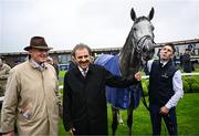 24 May 2025; Trainer John Gosden, left, and His Highness Prince Saud bin Khalid bin Abdullah bin Abdulrahman Al Saud after sending out Field OF Gold to win the Tattersalls Irish 2,000 Guineas during day two of the Tattersalls Irish Guineas Festival at The Curragh Racecourse in Kildare. Photo by Seb Daly/Sportsfile
