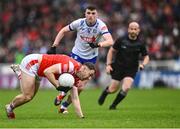 24 May 2025; Sam Mulroy of Louth gets away from Mícheál McCarville of Monaghan during the GAA Football All-Ireland Senior Championship Round 1 match between Louth and Monaghan at Cedral St Conleth's in Newbridge, Kildare. Photo by Piaras Ó Mídheach/Sportsfile