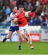 24 May 2025; Conall McKeever of Louth in action against Seán Rafferty of Meath during the GAA Football All-Ireland Senior Championship Round 1 match between Louth and Monaghan at Cedral St Conleth's in Newbridge, Kildare. Photo by Piaras Ó Mídheach/Sportsfile