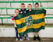24 May 2025; Meath supporters, from left, Isabelle McCarthy, age 6, Cillian McCarthy, age 10, Sean Winstanley, age 10, and Charlie Powell Thorpe, age 10, after their side's victory in the GAA Football All-Ireland Senior Championship Round 1 match between Meath and Cork at Páirc Tailteann in Navan, Meath. Photo by Thomas Flinkow/Sportsfile