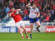 24 May 2025; Conall McKeever of Louth in action against Seán Rafferty of Meath during the GAA Football All-Ireland Senior Championship Round 1 match between Louth and Monaghan at Cedral St Conleth's in Newbridge, Kildare. Photo by Piaras Ó Mídheach/Sportsfile