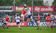 24 May 2025; Mícheál McCarville of Monaghan in action against Tommy Durnin of Louth during the GAA Football All-Ireland Senior Championship Round 1 match between Louth and Monaghan at Cedral St Conleth's in Newbridge, Kildare. Photo by Piaras Ó Mídheach/Sportsfile