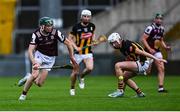 24 May 2025; Ronan Cahalan of Galway in action against PJ Mackey of Kilkenny during the Electric Ireland Leinster GAA Hurling Minor Championship final match between Kilkenny and Galway at Laois Hire O'Moore Park in Portlaoise, Laois. Photo by Tyler Miller/Sportsfile