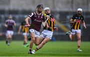 24 May 2025; Dara Zimmerer of Galway in action against Diarmuid Behan of Kilkenny during the Electric Ireland Leinster GAA Hurling Minor Championship final match between Kilkenny and Galway at Laois Hire O'Moore Park in Portlaoise, Laois. Photo by Tyler Miller/Sportsfile