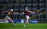 24 May 2025; Ronan Cahalan of Galway in action against PJ Mackey of Kilkenny during the Electric Ireland Leinster GAA Hurling Minor Championship final match between Kilkenny and Galway at Laois Hire O'Moore Park in Portlaoise, Laois. Photo by Tyler Miller/Sportsfile