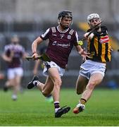 24 May 2025; Dara Zimmerer of Galway in action against Diarmuid Behan of Kilkenny during the Electric Ireland Leinster GAA Hurling Minor Championship final match between Kilkenny and Galway at Laois Hire O'Moore Park in Portlaoise, Laois. Photo by Tyler Miller/Sportsfile