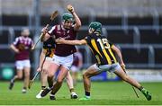 24 May 2025; Robert Burke of Galway in action against Cian Byrne of Kilkenny during the Electric Ireland Leinster GAA Hurling Minor Championship final match between Kilkenny and Galway at Laois Hire O'Moore Park in Portlaoise, Laois. Photo by Tyler Miller/Sportsfile