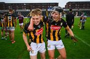 24 May 2025; Ollie O'Donovan of Kilkenny, left, celebrates with team-mate Josh Dowling after the Electric Ireland Leinster GAA Hurling Minor Championship final match between Kilkenny and Galway at Laois Hire O'Moore Park in Portlaoise, Laois. Photo by Tyler Miller/Sportsfile