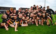 24 May 2025; The Kilkenny team celebrate with the cup after the Electric Ireland Leinster GAA Hurling Minor Championship final match between Kilkenny and Galway at Laois Hire O'Moore Park in Portlaoise, Laois. Photo by Tyler Miller/Sportsfile