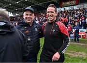 24 May 2025; Monaghan manager Gabriel Bannigan and Louth manager Ger Brennan after the GAA Football All-Ireland Senior Championship Round 1 match between Louth and Monaghan at Cedral St Conleth's in Newbridge, Kildare. Photo by Piaras Ó Mídheach/Sportsfile