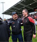 24 May 2025; Monaghan manager Gabriel Bannigan and Louth manager Ger Brennan after the GAA Football All-Ireland Senior Championship Round 1 match between Louth and Monaghan at Cedral St Conleth's in Newbridge, Kildare. Photo by Piaras Ó Mídheach/Sportsfile